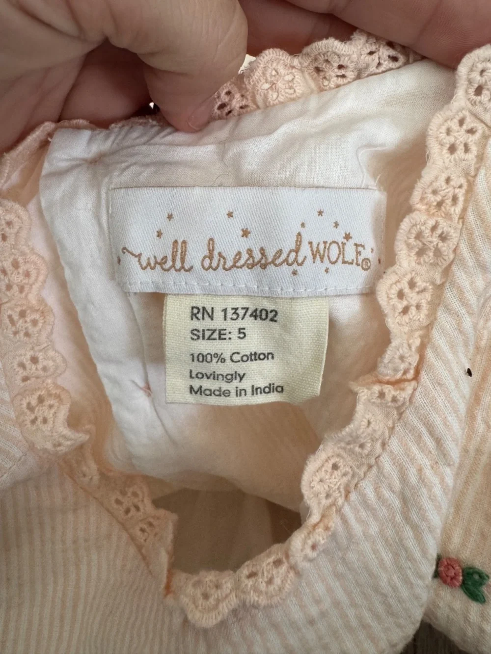 Well Dressed Wolf Peach Innocence Dress Seersucker Embroidered Size 5